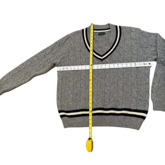 Brandy Melville Sweater Womens Large Gray Navy White Cable Knit Wool Pullover - Picture 6 of 9